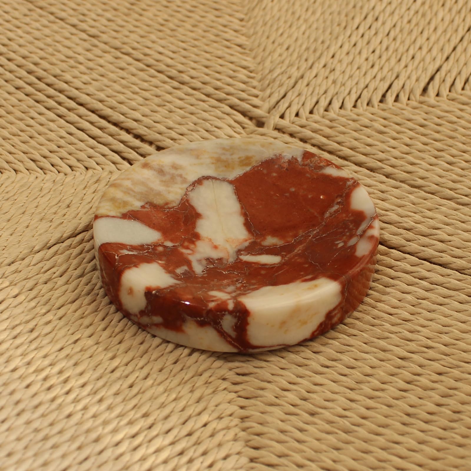 Photo 1 of Natural Calacatta Red Marble Soap Dish, Round Small Jewelry Dish, Sponge Holder for Bathroom, Kitchen