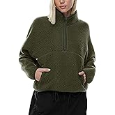 LASLULU Womens Half Zip Pullover Cropped Sweatshirts Sherpa Fleece Jacket Fuzzy Sweaters Cute Winter Jackets with Pockets