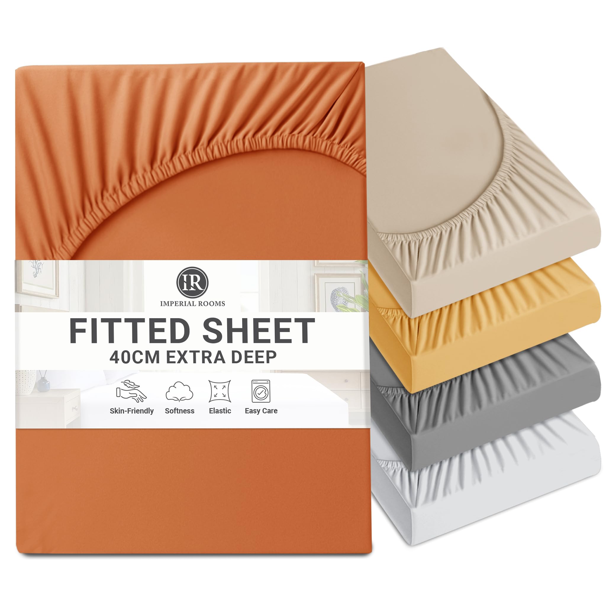 Imperial Rooms Fitted Sheet 40 Cm - Extra Deep Super King Size Fitted Sheets Brushed Microfiber Easy Care Soft Bed Sheet - Shrinkage and Fade Resistant (Rust)