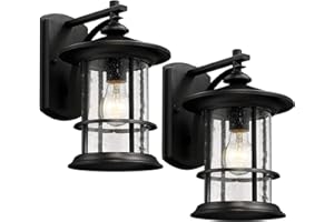 MICSIU Textured Black Outdoor Wall Light 2 Pack, Clear Seedy Glass Large Exterior Porch Wall Lantern, H12.5 Inch Exterior Lights for House, Front Porch, Patio, Backyard.