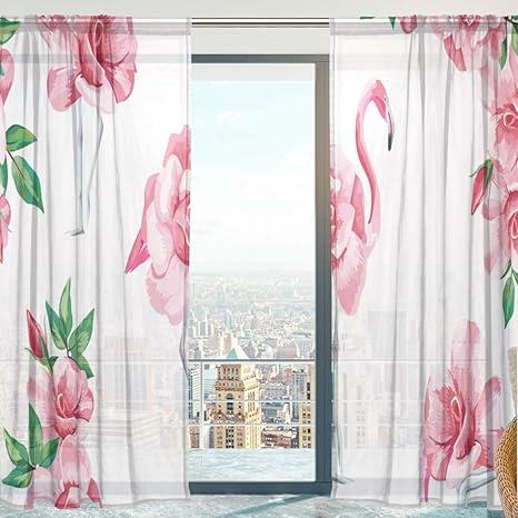 Mnsruu Voilage Rideaux Voilage Rose Tropic Fleurs De Flamant