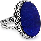 NOVICA Artisan Handmade Lapis Lazuli Cocktail Ring Blue Oval India .925 Sterling Silver Riverside Birthstone 'Pool of Memories'