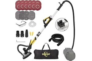 Drywall Sander with Vacuum Dust Collector, CUBEWAY 6.5A 780W Ceiling and Wall Sander Tool with 7 Variable Speed 900-1800RPM, Popcorn Ceiling Removal Tool, LED Light, 20pcs Sanding Discs