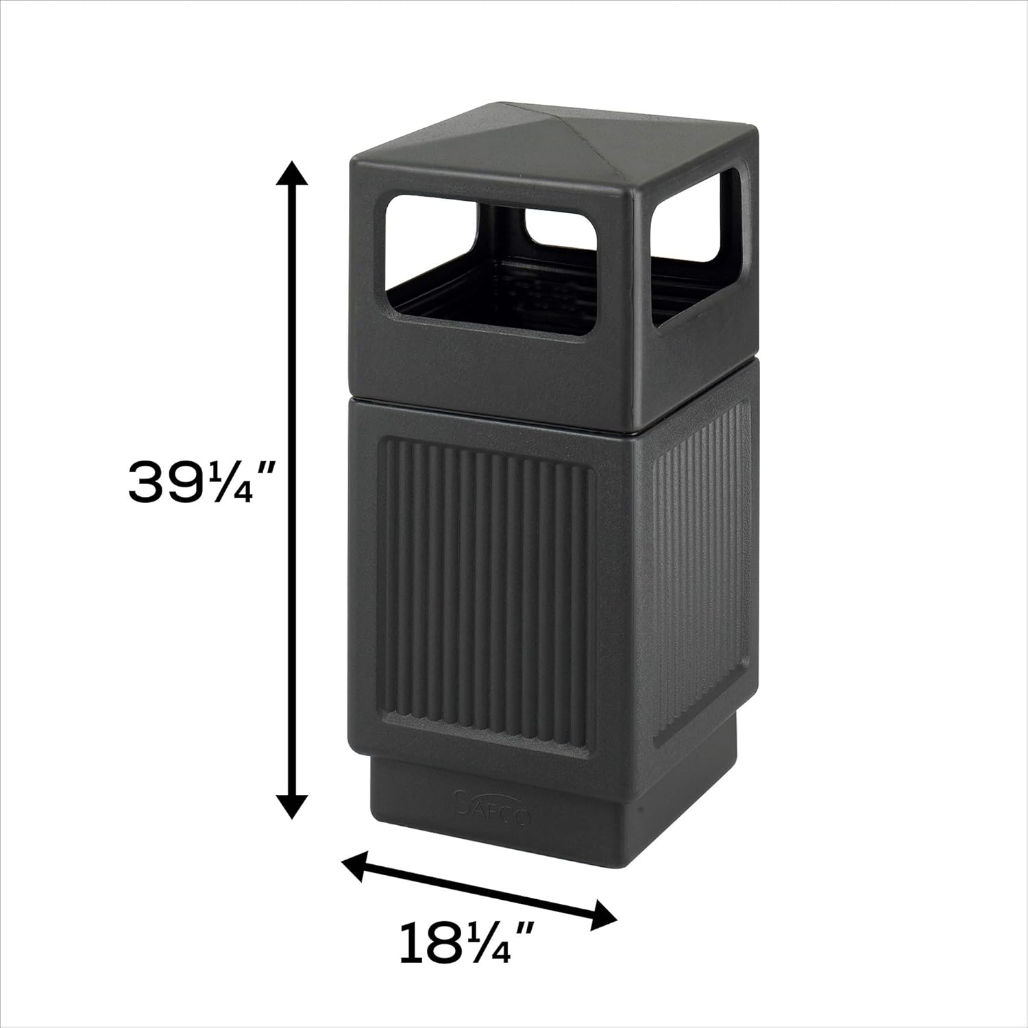 Safco Products Canmeleon Outdoor/Indoor Recessed Panel Trash Can 9476BL, Black, Decorative Fluted Panels, 38-Gallon Capacity : Outdoor Waste Bins : Office Products