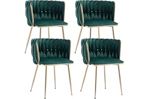 Kiztir Velvet Dining Chairs Set of 4, Modern Dining Chair with Gold Metal Legs, Luxury Tufted Dining Chairs for Living Room, Bedroom, Kitchen (Green)