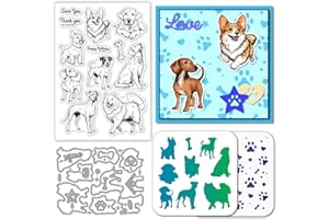 GLOBLELAND Realistic Dogs Clear Stamps Cutting Dies PET Painting Stencils for Card Making Animals Dogs Background Silicone St