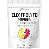 Micro Ingredients Electrolyte Powder, 2 lbs (139 Servings) | Lemon Raspberry Flavor | High Potassium (1,000mg) + Coconut Water & Real Lemon Juice | No Sugar, Keto Friendly | Non-GMO