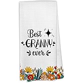 VRW Best Granny Ever Floral Kitchen Towels, Granny Gifts for Grandma Dish Tea Towels, Christmas Grandma Gifts from Grandkids Hand Towel for Kitchen Bathroom Decor, 16x24 Inches
