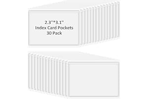 PRASACCO 30 Pcs Self-Adhesive Index Card Holders Business Card Pockets Clear Plastic Labels Holders for Organizing Storage Bins Library Card Shelves (3.14 x 2.28 Inches)