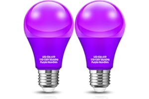DORESshop Purple A19 LED Light Bulb, 60W Equivalent, 720 Lumens, E26 Base, Energy Efficient, Long-Lasting Colored Light Bulb for Halloween Decorations, Parties, and Mood Lighting, Non-Dimmable, 2 Pack
