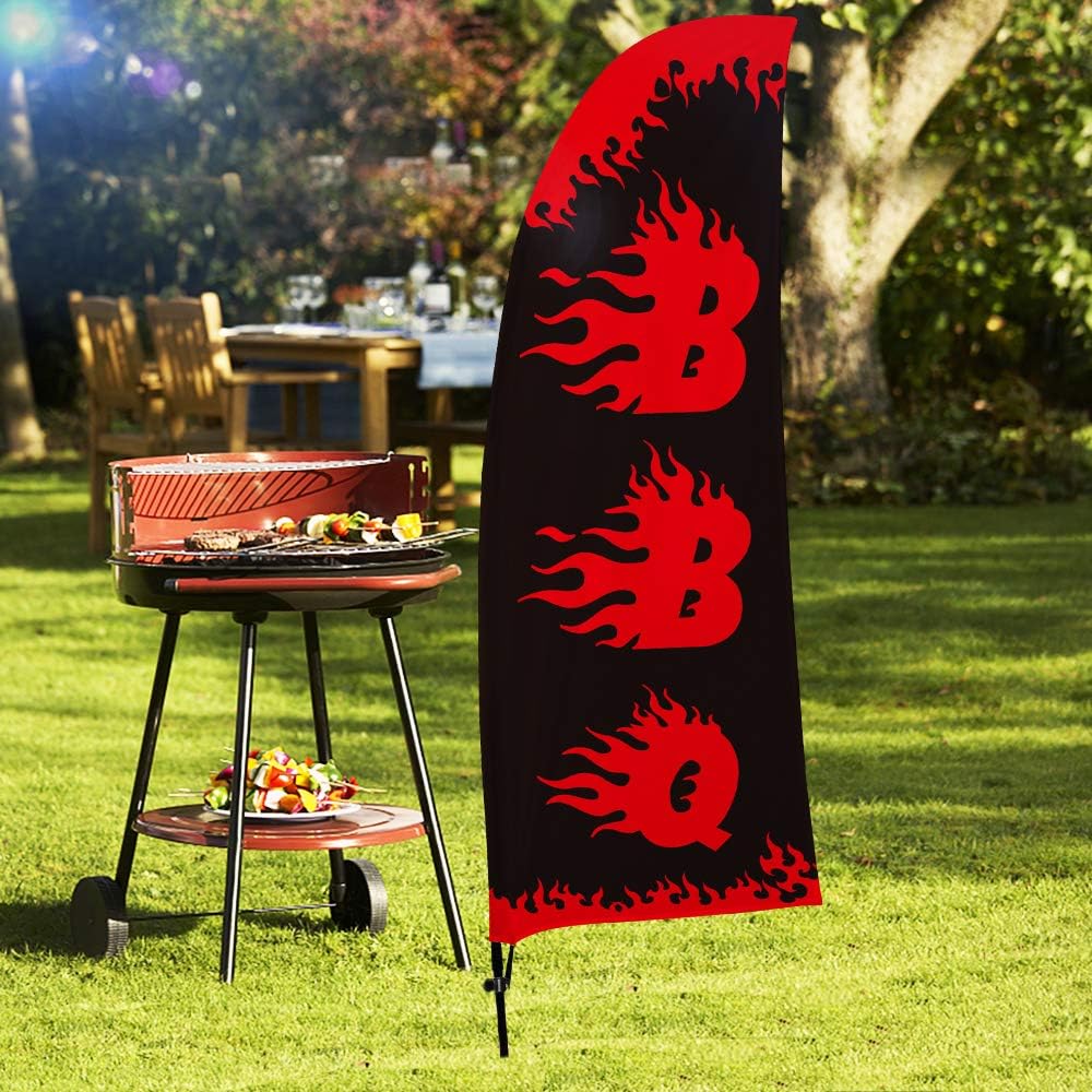 QSUM Barbeque BBQ Advertising Feather Swooper Flag Sign with Flag Pole Kit and Ground Spike