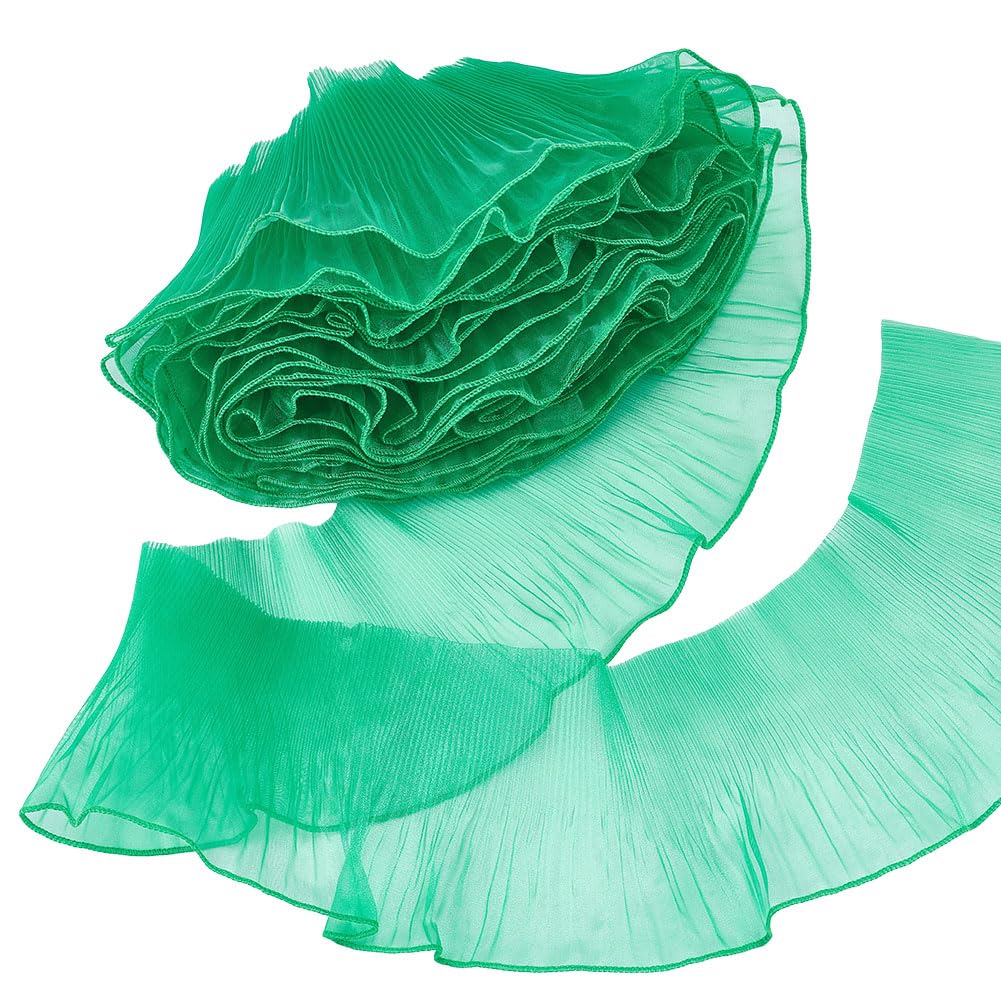 Photo 1 of AHANDMAKER 10 Yards 5-1/4 Inch Retro Ruffle Pleated Chiffon Trim Organza Ruffled Fabric Trim Edge Gather Ruffle Trims for Applique Sewing Craft Dress Bag Costume Decor, Medium Sea Green