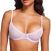 DOBREVA Women's Balconette Lace Bra See Through Demi Sheer Mesh Plus Size Underwire