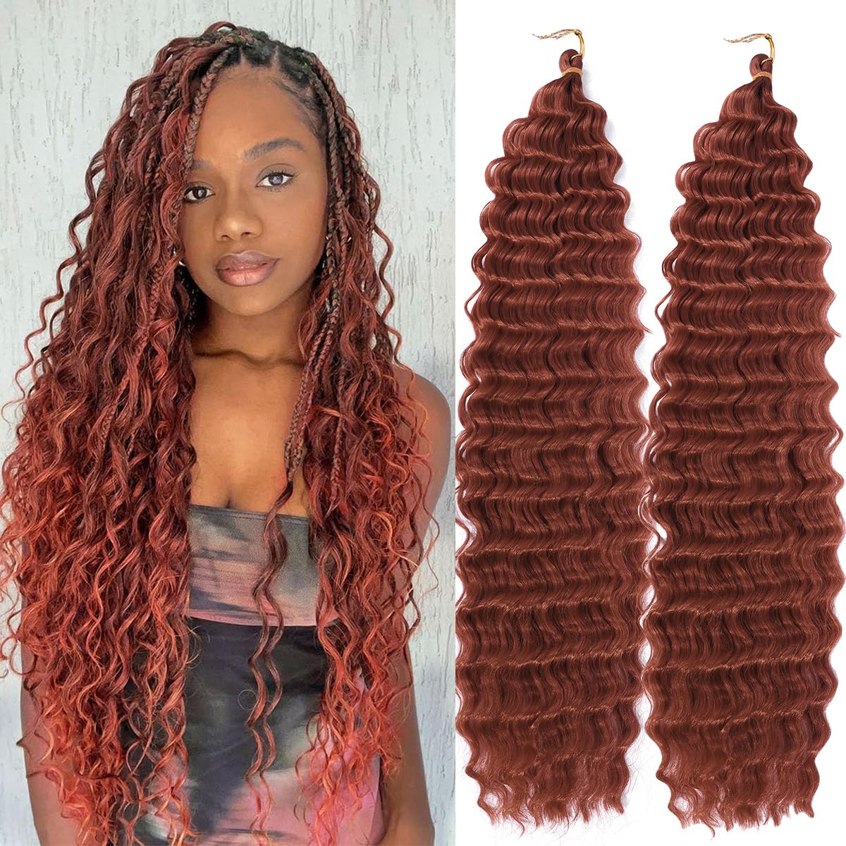 Ocean Wave Crochet Hair 24 Inch 2 Packs Deep Wave Curly Braiding Hair Extensions Synthetic Curly Crochet Hair For Black Women