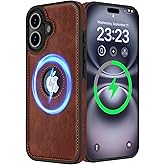 LOHASIC for iPhone 16 Plus Case Leather – Soft Magnetic Cover Compatible with MagSafe Accessories, Logo Cutout, Classic Minimalist Designer i Phone 16 Plus Phone Case for Men Women - Brown