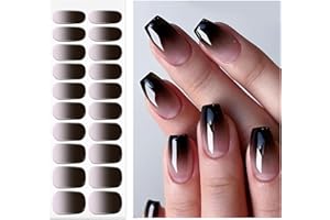 OAUEE Semi Cured Gel Nail Strips | 20 Gel Nail Stickers | Gel Nail Stickers with UV Light Required | Salon Quality, Easy Application and Removal（Black and Brown Gradient Color）