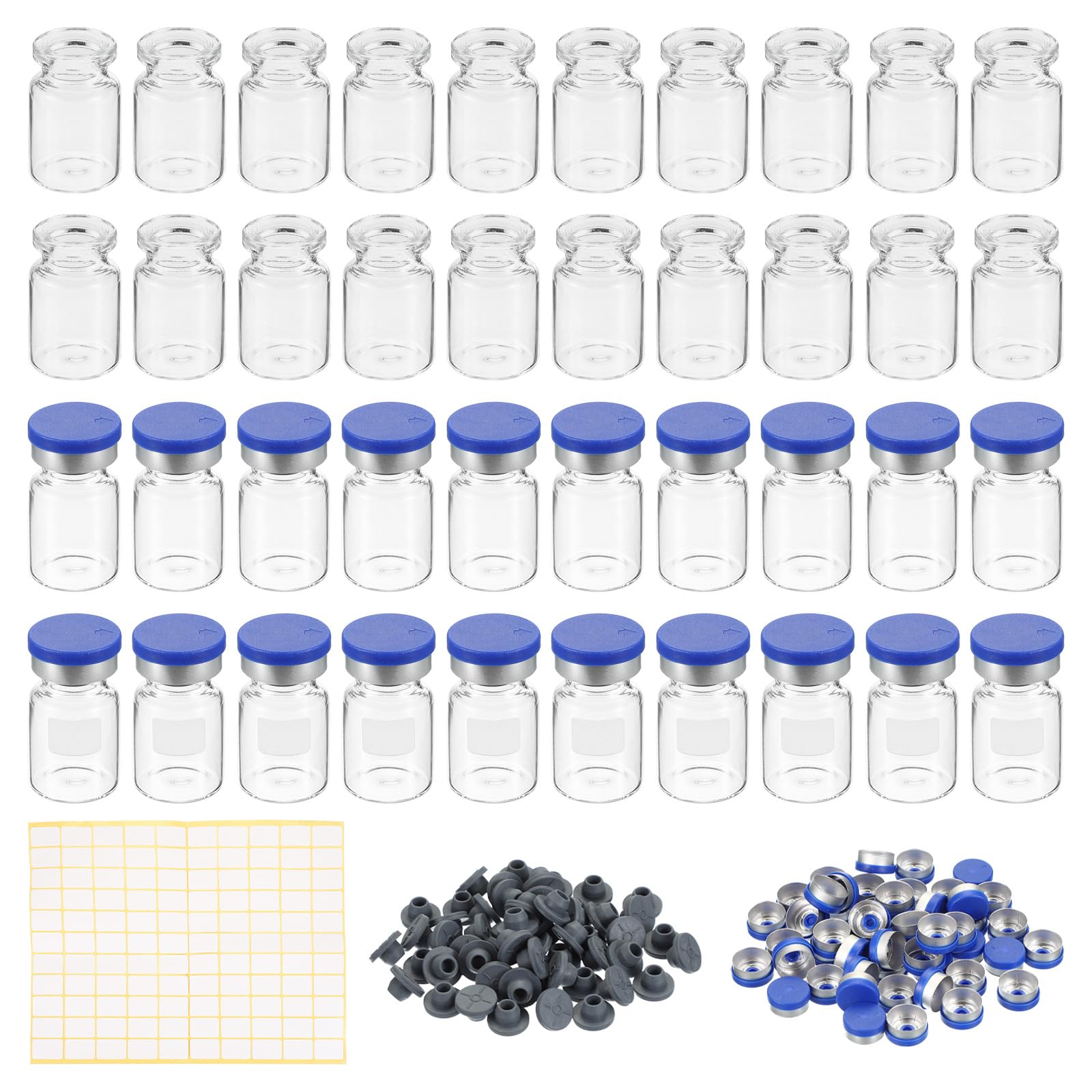 Photo 1 of PATIKIL 6ml Sample Vials, 100 Pack Lab Empty Vials with Butyl Rubber Stopper Crimp Top Caps and Labels Borosilicate Glass Vial, Clear