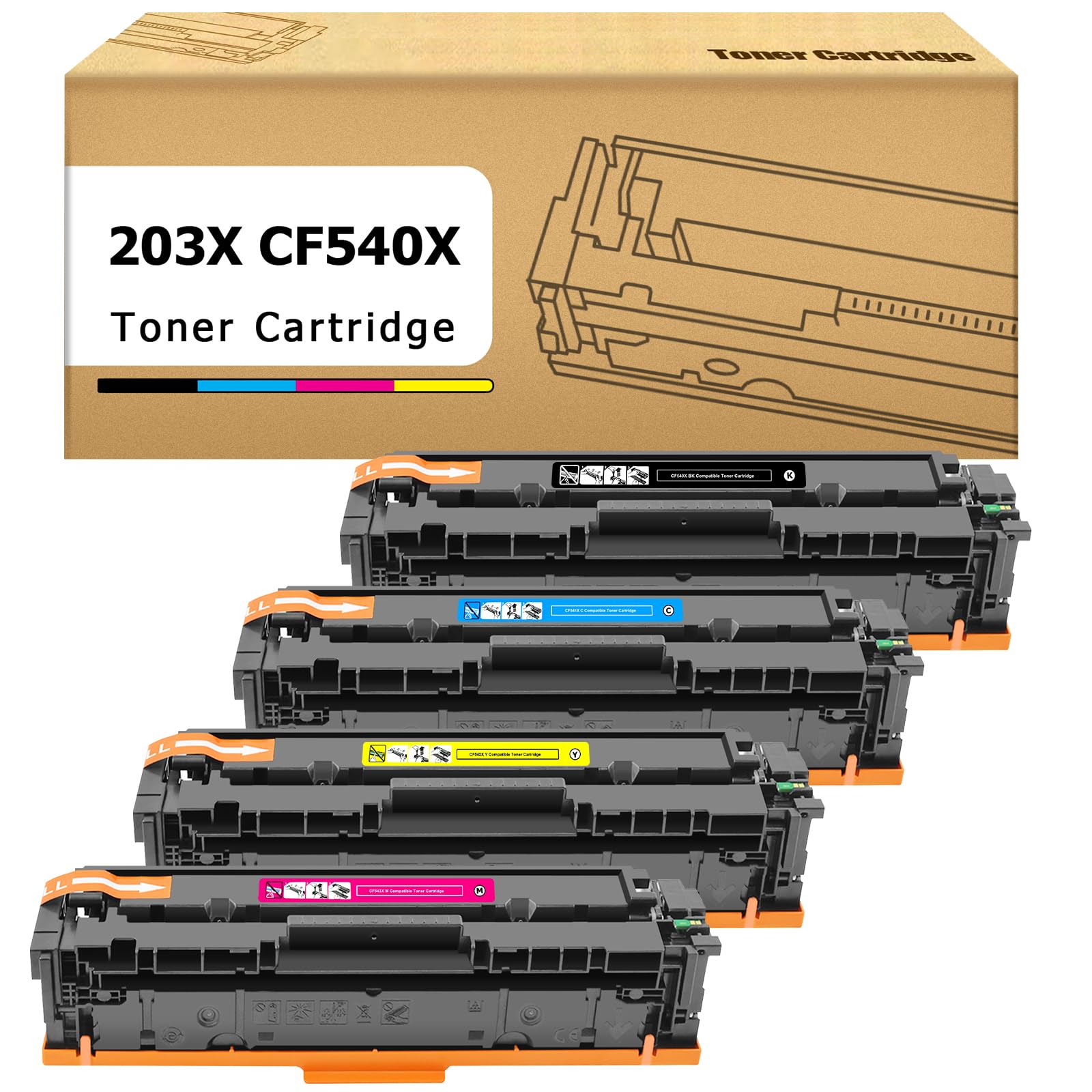 CYMBAINK Compatible 203X CF540X 203A CF540A Toner Cartridge Multipack Compatible for HP Color Laserjet Pro MFP M281fdw M281fdn M254dw M280nw M254nw M254dn M281cdw (4-Pack)