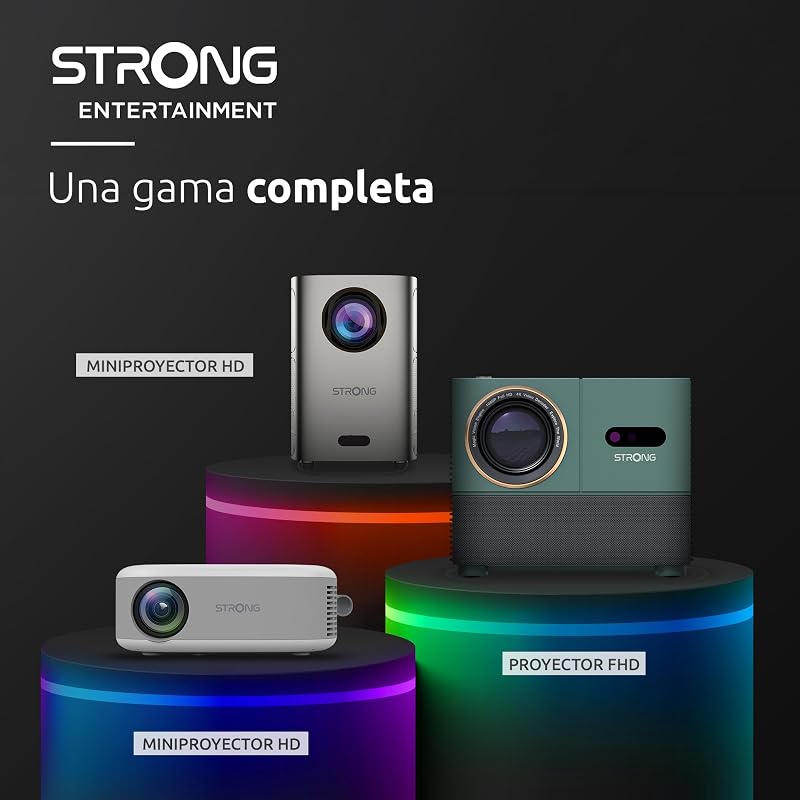 STRONG - Mini Projetor de Vídeo N1 - Resolução HD 720p Compatível com Full HD 1080p - 120 ANSI Lumens - Distância de projeção 0,9 a 6,2 m - Conectividade HDMI/USB/AV + Saída de Áudio - Branco