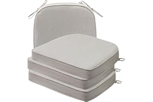 UNIMATTA Sunbrella Round Corner Seat Cushions, 17" x 16" x 2", Set of 4, Indoor Outdoor Water Repellent Universal Chair Pads with Ties for Patio Furniture, Garden Dining Chairs, Specrtum Pebble