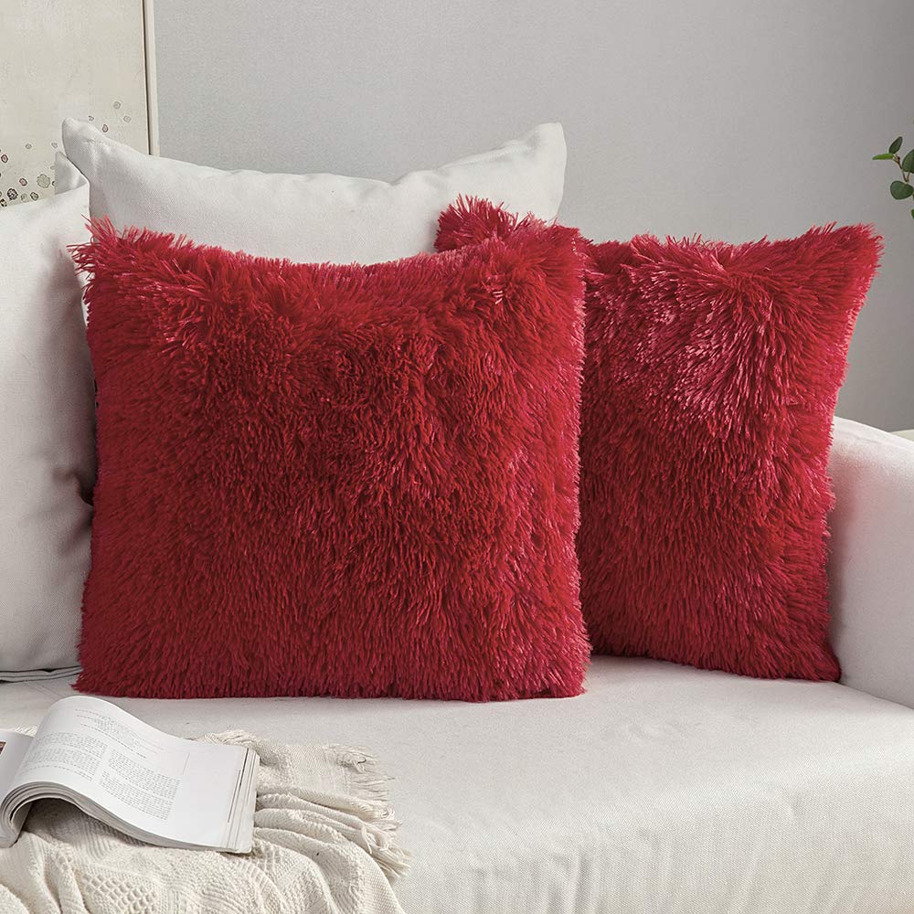 red furry throw pillows