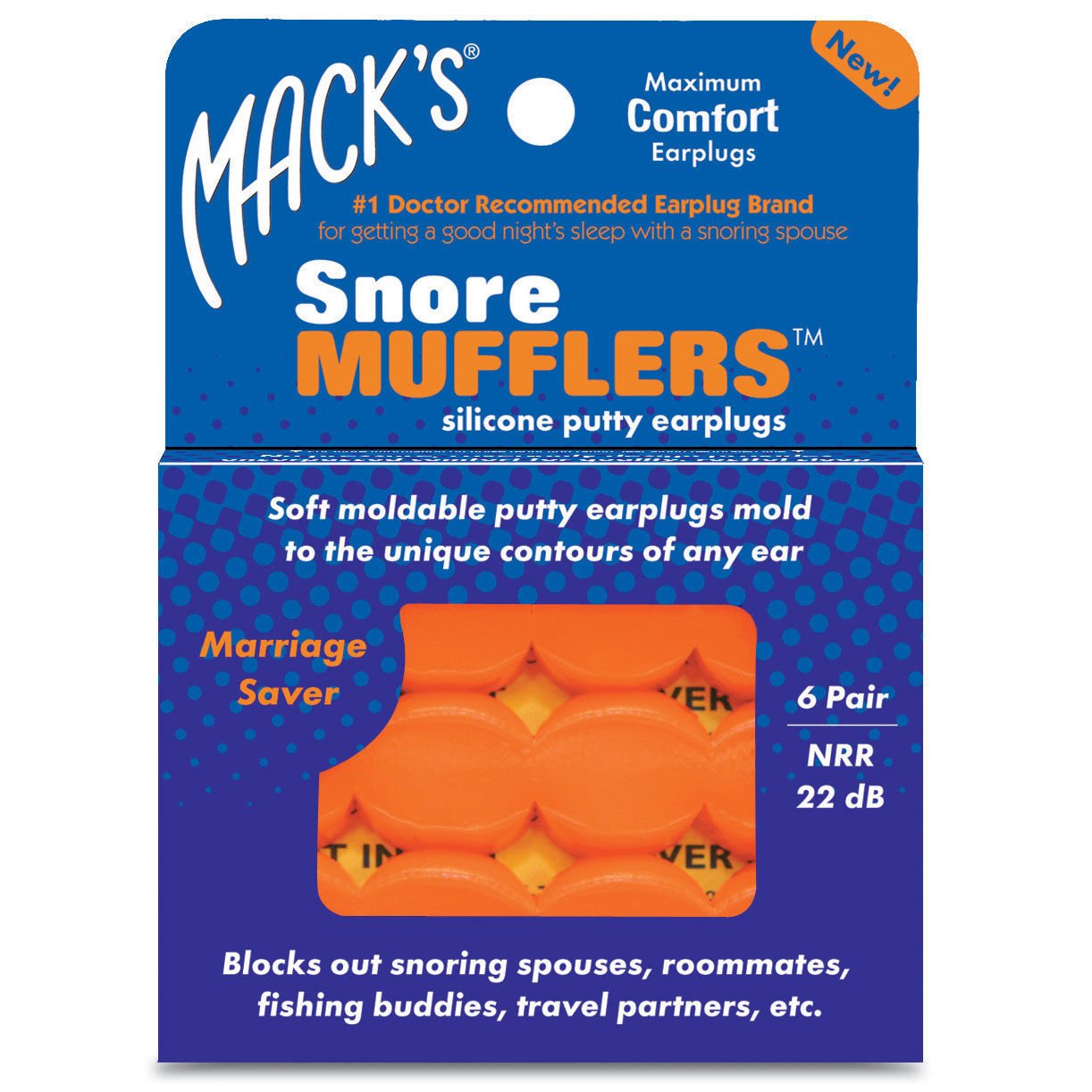 Mack's Snore Mufflers Silicone Putty Earplugs 6 Pairs