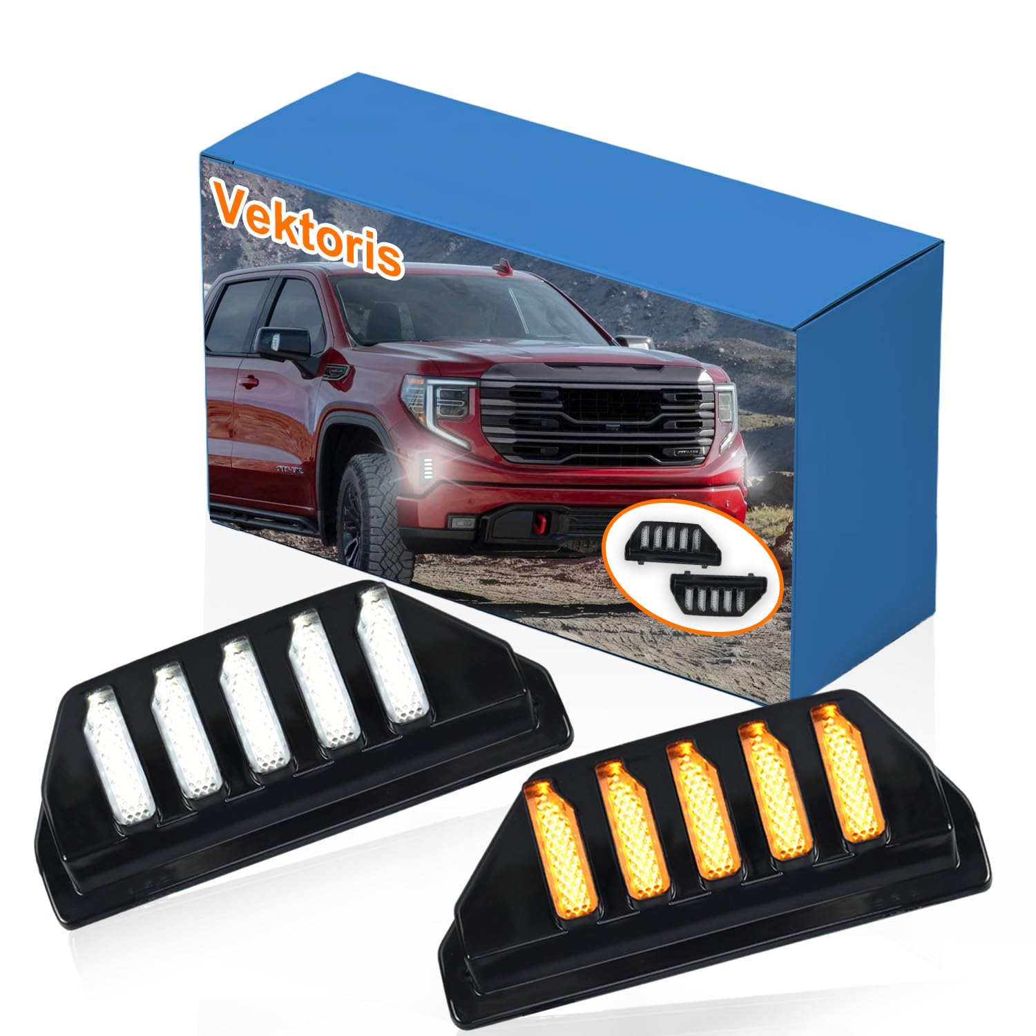 Photo 1 of Vektoris Front Bumper Air Duct Fog Light for 2022-2026 GMC Sierra 1500 Pickup (Not fit Limited/ AT4X), Driving Lamp with White DRL, Amber Sequential Turn Signal, Fog Lamp Replaces# 84869627 GM1038287