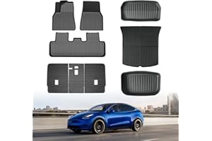 TSLAUCAY Floor Mat for Tesla Model Y 5 Seater 2024-2020 3D All Weather Floor Mats for Model Y 9PCS TPE Full Set Floor Mat for Model Y with Front Rear Cargo Liner and Seat Back Mat-5 Seater