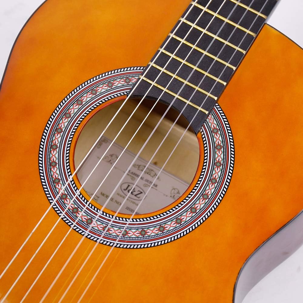 Amazon.com: Guitarra para principiantes, guitarra acústica clásica, 3/4, tamaño junior, 35.9 in, para niños, estudiantes, 6 cuerdas de nailon, kits de iniciación de guitarra, con bolsa impermeable, clip de guitarra, correa de