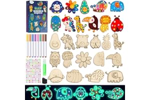 EAPHANT Kids Crafts, 15 PCS Kids Activities Arts and Crafts Painting Kits, Glow in The Dark Wooden Magnets to Paint