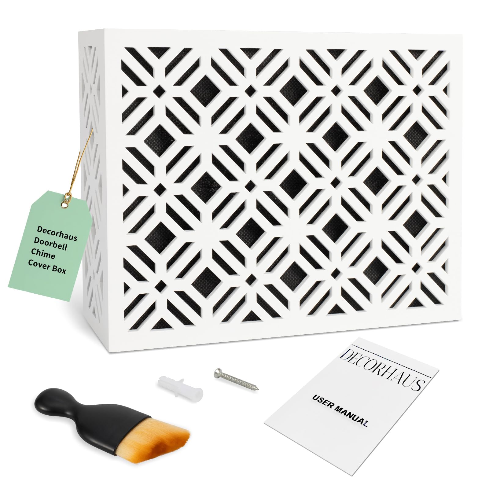 Photo 1 of Decorhaus Doorbell Chime Cover Box Only, Modern & Decorative Covers for Indoor Chimes, Universal Fit for any Door Bell - White Aesthetic Wooden Design - Easy to Install with included Screws