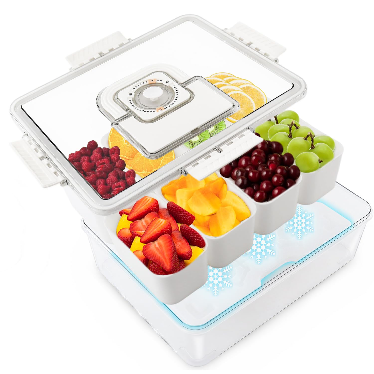 Photo 1 of Snackle Box Container with Ice Pack , Divided Serving Tray with Lid and Handle, Charcuterie Board for Portable Snack Platters-Cream Organizer for Fruits Snacks,for Picnics (Rectangular with Ice Pack)
