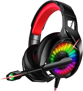 Nivava Gaming Headset for PS4, Xbox One, PC Headphones with Microphone LED Light Mic for Nintendo Switch Playstation Computer, K7 (Black&Red)