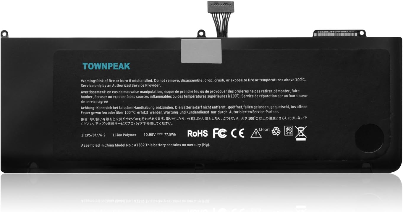 Townpeak Replacement Battery A1382 for Macbook Pro 15" A1286 (only for2011 Mid 2012 Version) with Two Free Screwdrivers 18 Months Warranty[Li-Polymer 6-cell 10.95V-77.5Wh]