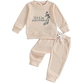 Gueuusu Toddler Baby Boy Girl Fall Outfit Letters Embroidery Long Sleeve Waffle Knit Sweatshirt and Pants Set