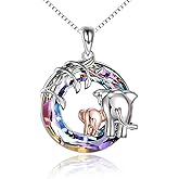 POPLYKE Elephant Mothers Day Gifts for Mom from Daughter Sterling Silver Elephant Pendant with Blue/Purple/Volcano Crystal for Women Daughter Wife