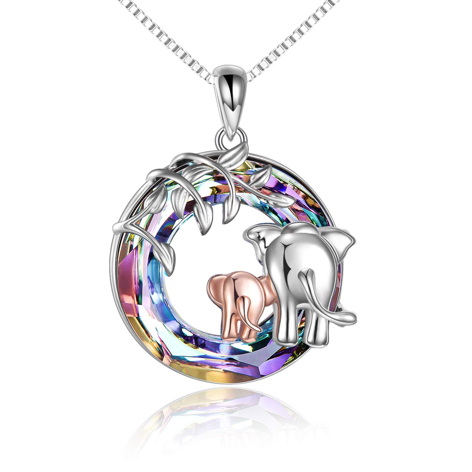 YFN Elephant Necklace 925 Sterling Silver Mother Daughter Pendant Purple Crystal Jewellery Gifts for Women Mum Girls โ image 1