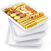 Lifewit 4 Pcs Serving Tray for Party, Reusable Plastic Food Serving Platter | BPA-Free White Trays for Desserts, Snacks, Fruit, Appetizers &amp; Charcuterie, Catering Dish for Buffet Display &amp; Party Supplies