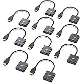 BENFEI HDMI a VGA, paquete de 10 adaptadores HDMI a VGA chapados en oro (hombre a hembra) para computadora, computadora de es