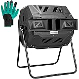VIVOSUN Outdoor Tumbling Composter Dual Rotating Batch Compost Bin, 43 Gallon Black Door