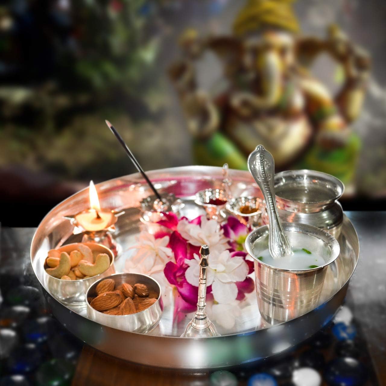 Furnishing Factory Silver Plated 10 inch Pooja Thali Set | Occasional Gift Gift, Pooja Thali Decorative