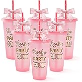 Yicentdp 6 Set Slumber Party Plastic Cups with Lid Straw and Twist Bow 24 oz Sleepover Tumblers Reusable Cups for Birthday Slumber Spa Party Supplies