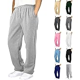 Boys Baggy Cargo Sweatpants Straight Wide Leg Open Bottom Drawstring Elastic Waist Workout Athletic Joggers Sweat Pants
