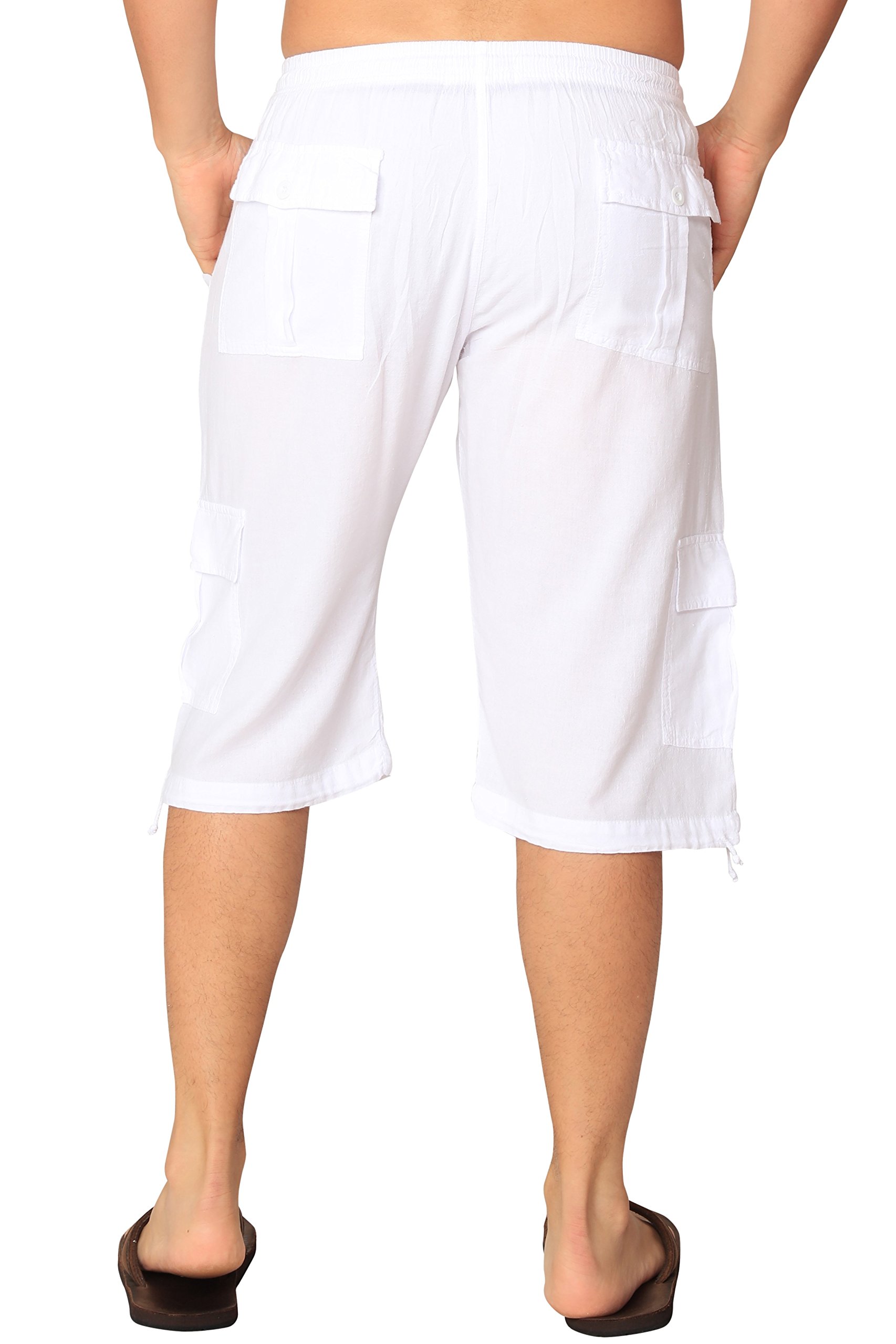 M&B USA Cotton White Loose Fit Summer Cargo Shorts Solid MultiPocket