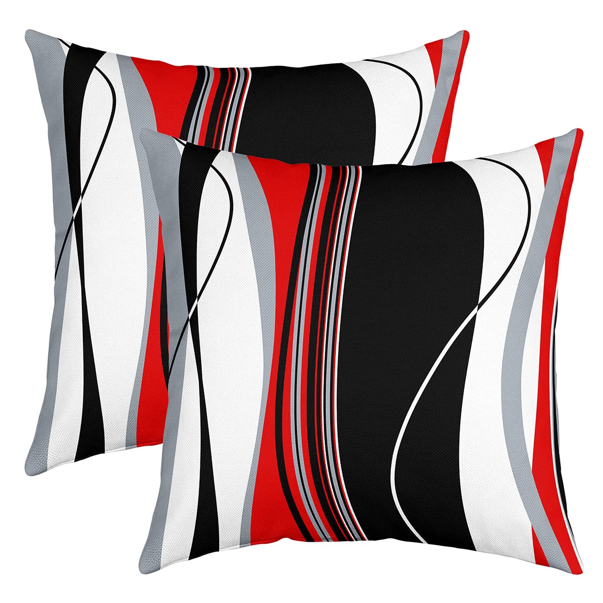 Loussiesd Set of 2 Throw Pillow Covers Abstract Art Cushion Case for Home Living Room Decor Reversible Geometric Strip Lines White Red Grey Blue Decorative Throw Cushion Case 22x22 Inch
