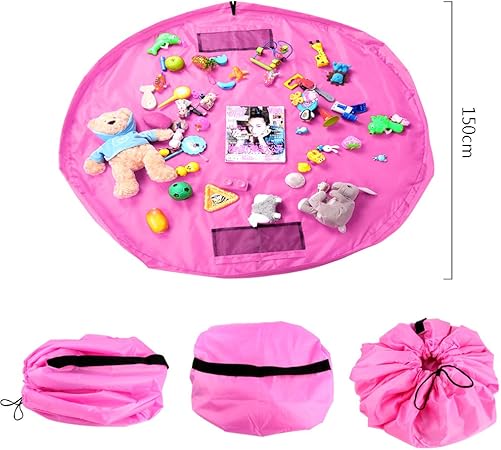 Amazon Oja お片づけ おもちゃ 収納袋 持ち運び 超大キッズマット 直径150cm 防水シート 玩具収納袋 女の子 150cm ピンク キッズテント おもちゃ