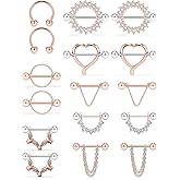 SCERRING 14G Nipple Rings Stainless Steel Nipplerings CZ Heart Tongue Shield Barbell Rings Retainer Body Piercing Jewelry for Women 9/16Inch 8 Pairs