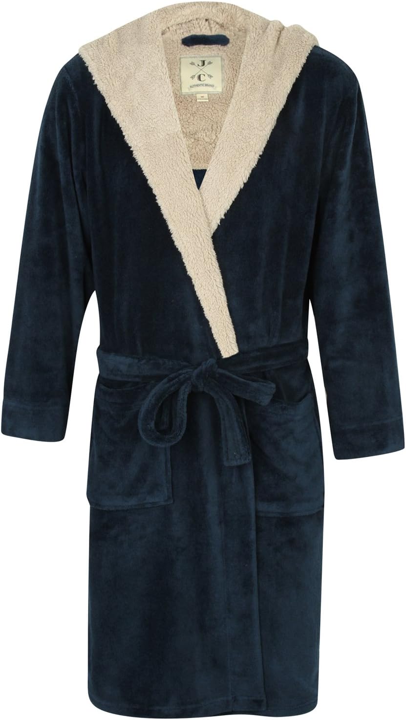 John Christian Men's Warm Hooded Fleece Dressing Gown – Blue Marl