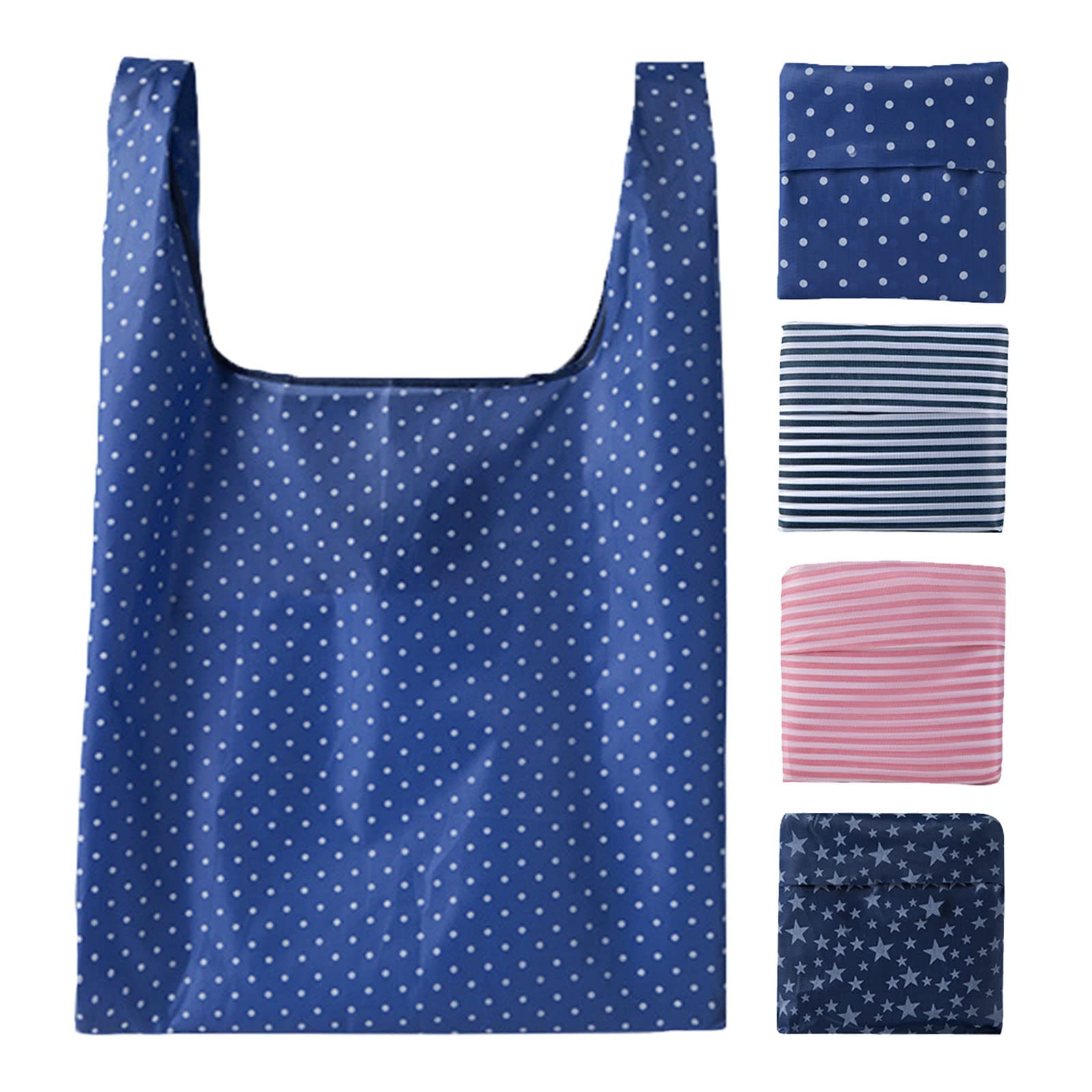 TSHAOUN Foldable Shopping Bags - 4 Pack Reusable Eco-Friendly Grocery Tote with Pockets, Water Resistant, Folds into Attached Pouch for Storage