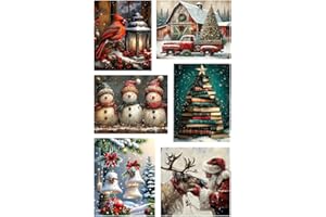 VIGEGU 6 Pack Christmas Paint by Numbers Kit for Adults,Santa Claus Deer Snowman Bell Paint by Number DIY Truck Christmas Book Tree Boots Cardinal Adult Paint by Number Kits for Wall Decor